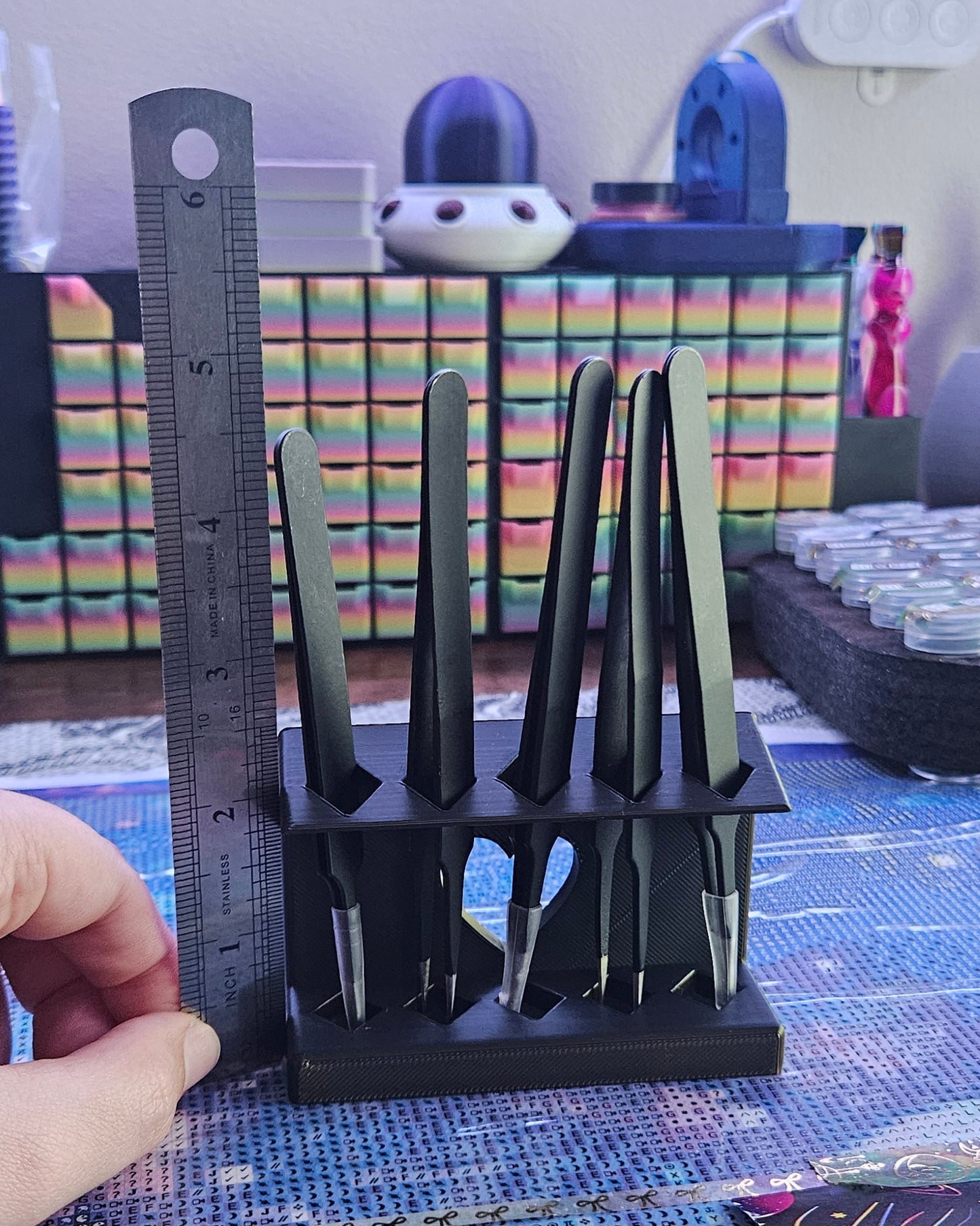 Diamond Painting Tweezers Stand, Holds 5 Tweezers, Upright Tool Organizer, 3D Printed Diamond Art Craft Desk Storage, Made To Order Display