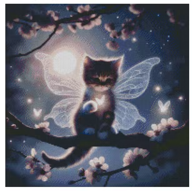 Tree Fairy Kitty 50x50cm Diamond Art Kit, High Quality Diamond Painting Kit with Enhancements