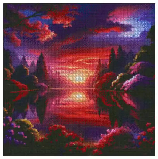 Sunset Lake 50x50cm Diamond Art Kit, High Quality Diamond Painting Kit with Enhancements Cosmic Crafts