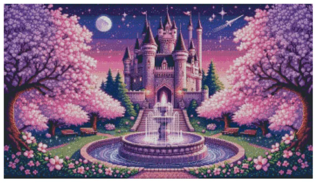 Cute Castle Courtyard 90x51cm Diamond Art Kit, High Quality Diamond Painting Kit with Enhancements Cosmic Crafts