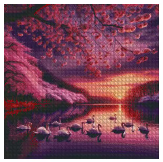 Sunset Swans 50x50cm Diamond Art Kit, High Quality Diamond Painting Kit with Enhancements