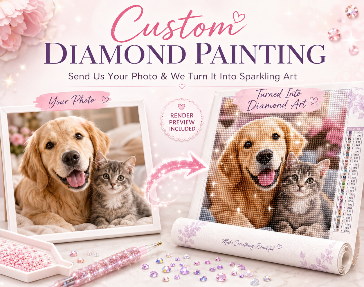 Custom ENHANCED Diamond Painting Kit from Photo, Personalized Full Drill Diamond Art With Enhancement Drills, Round or Square Drills, DIY Photo Gift Cosmic Crafts