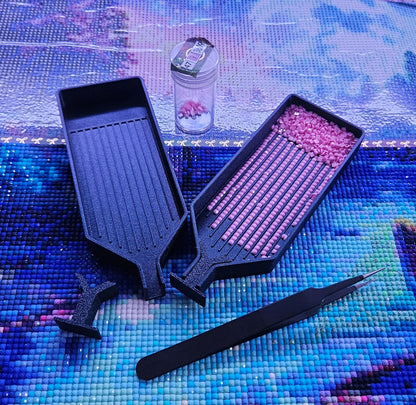 Long Diamond Painting Trays with Stopper, Sets of 2 or 4, Built in Shelf, Diamond Art Accessory, Simple Rhinestone Boats, Made to Order Cosmic Crafts