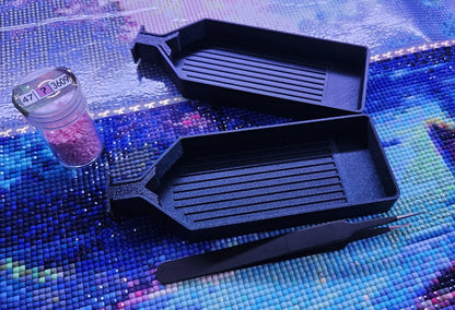 Long Diamond Painting Trays with Stopper, Sets of 2 or 4, Built in Shelf, Diamond Art Accessory, Simple Rhinestone Boats, Made to Order Cosmic Crafts