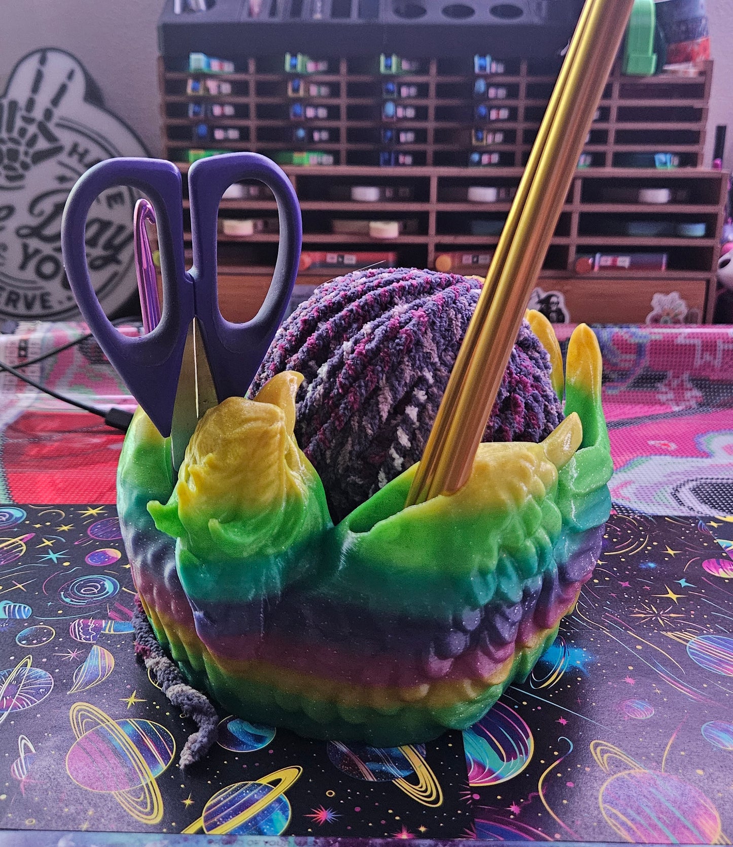 Phoenix Yarn Bowl, 3D Printed Yarn Bowl, Holds Crochet Hooks, Knitting Needles and More, Decorative Fantasy Yarn Holder, Great Gift