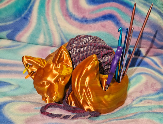 Cute Fox Yarn Bowl, Colorful Yarn Holder, Holds Crochet Hooks, Knitting Needles, Scissors and More, Decorative Fiber Artist Gift