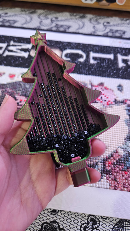 Festive Diamond Art Tray, Tree Diamond Painting Accessory, Christmas Themed Diamond Dot Tool with Stopper, Round and Square Drills Cosmic Crafts