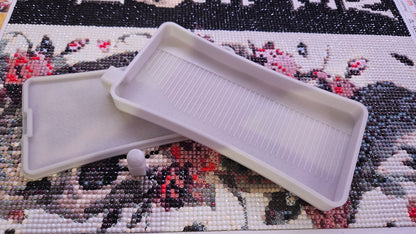 XL Long Diamond Art Tray, 3D Printed Drill Tray with Snapping Lid and Stopper, 90 Degree Diamond Painting Accessory, Diamond Dot Storage Cosmic Crafts