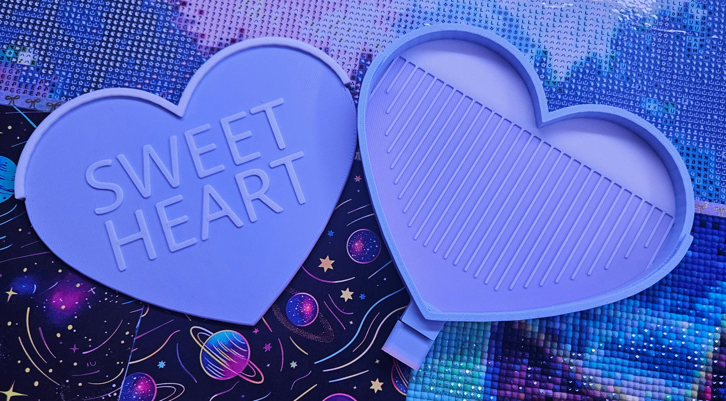 Candy Heart Diamond Art Tray with Washi Feature with Sliding Lid and Stopper, Cute Valentine's Diamond Painting Accessory, Diamond Dot Tool, Craft Supply