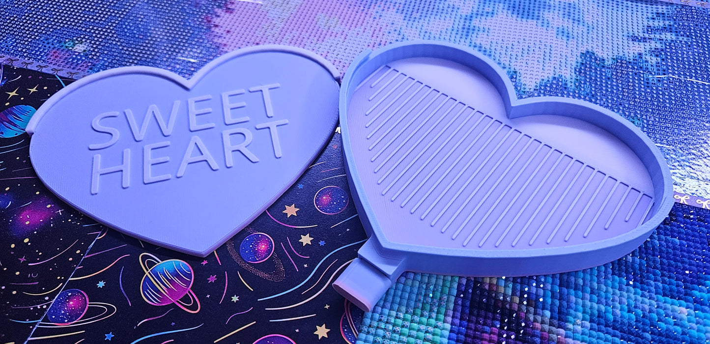 Candy Heart Diamond Art Tray with Washi Feature with Sliding Lid and Stopper, Cute Valentine's Diamond Painting Accessory, Diamond Dot Tool, Craft Supply