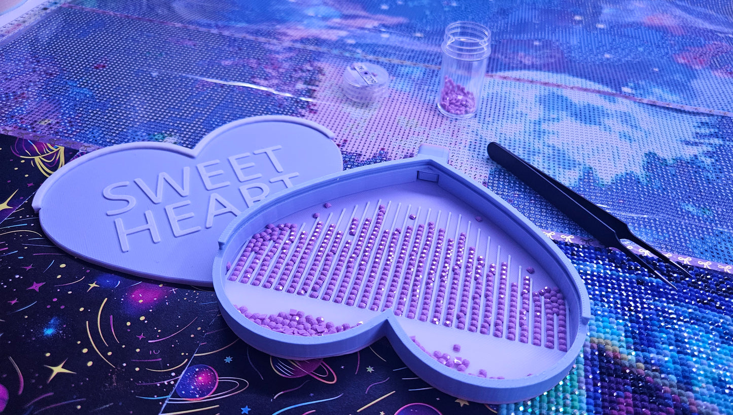 Candy Heart Diamond Art Tray with Washi Feature with Sliding Lid and Stopper, Cute Valentine's Diamond Painting Accessory, Diamond Dot Tool, Craft Supply