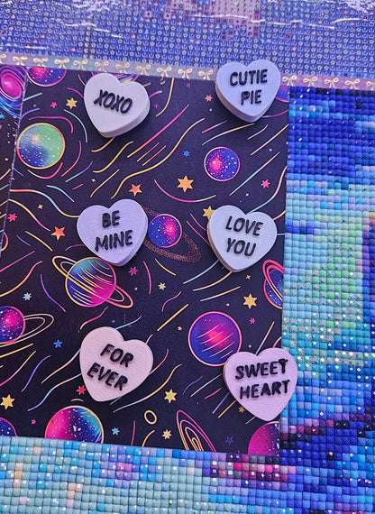 Candy Hearts Cover Minder Magnets, Cute Gift for Diamond Painters, Valentine's Diamond Art Accessory, Handmade Diamond Dot Tool, Adorable 3D Printed Cover Holder Cosmic Crafts