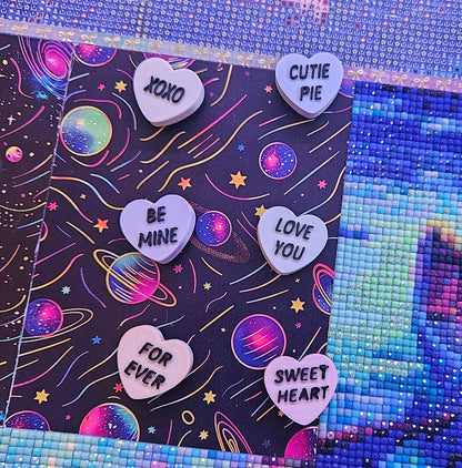 Candy Hearts Cover Minder Magnets, Cute Gift for Diamond Painters, Valentine's Diamond Art Accessory, Handmade Diamond Dot Tool, Adorable 3D Printed Cover Holder Cosmic Crafts