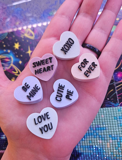 Candy Hearts Cover Minder Magnets, Cute Gift for Diamond Painters, Valentine's Diamond Art Accessory, Handmade Diamond Dot Tool, Adorable 3D Printed Cover Holder Cosmic Crafts