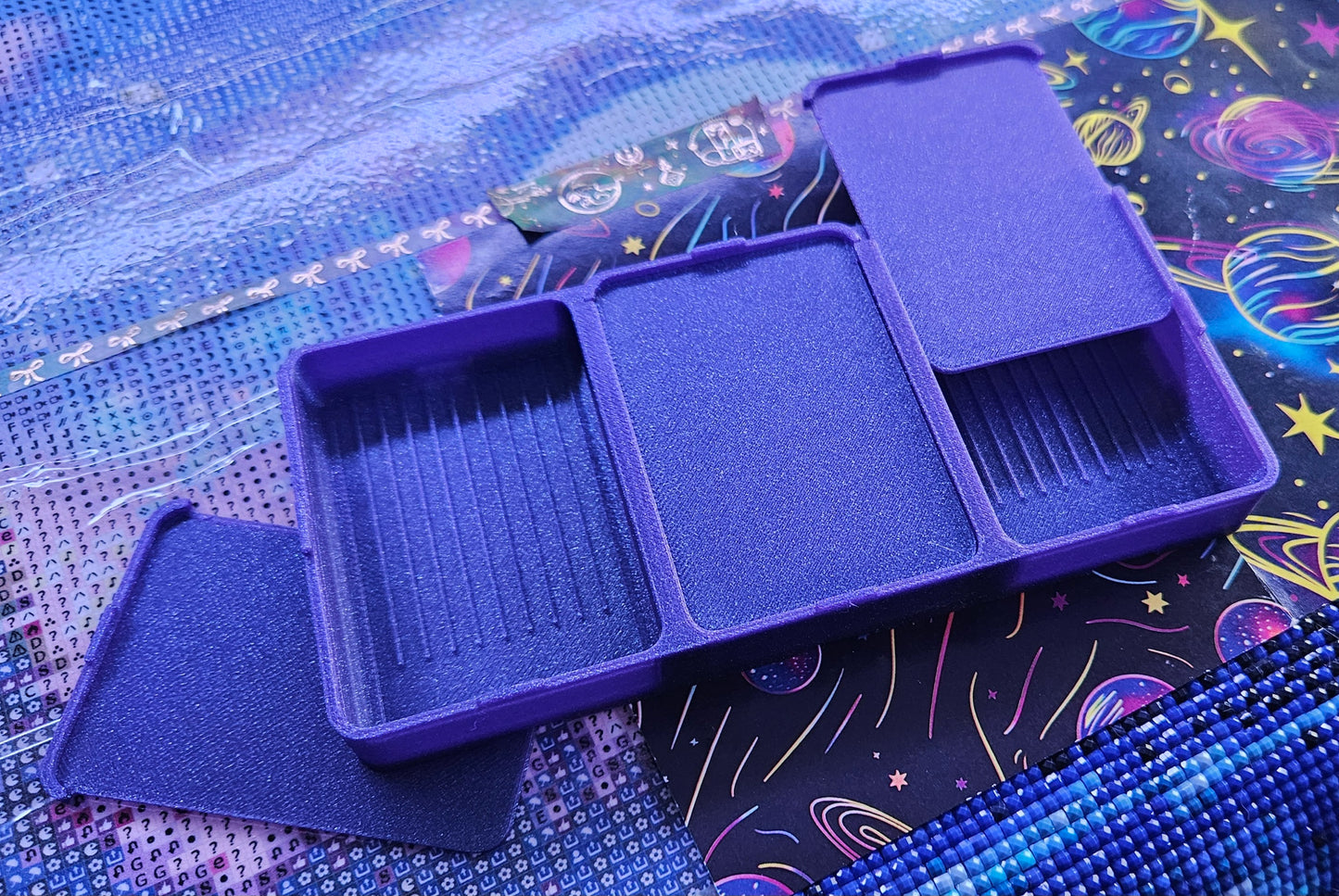 STrio Diamond Painting Tray, 3D Printed Triple Small Trays with Lids, Stack-able Spout-less Drill Organizer for Diamond Drills, STAR Series