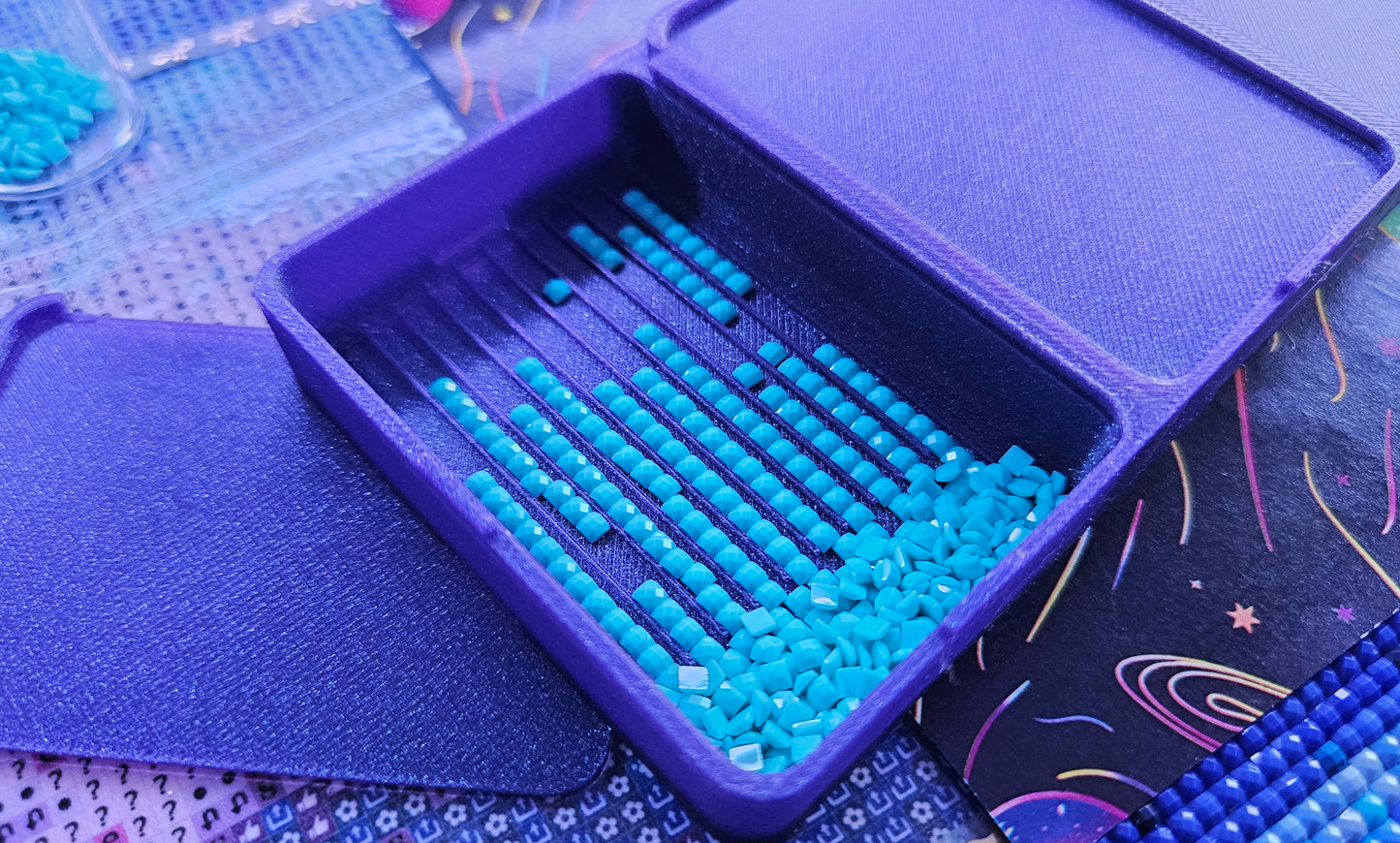 STrio Diamond Painting Tray, 3D Printed Triple Small Trays with Lids, Stack-able Spout-less Drill Organizer for Diamond Drills, STAR Series