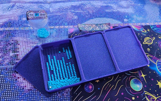 STrio Diamond Painting Tray, 3D Printed Triple Small Trays with Lids, Stack-able Spout-less Drill Organizer for Diamond Drills, STAR Series