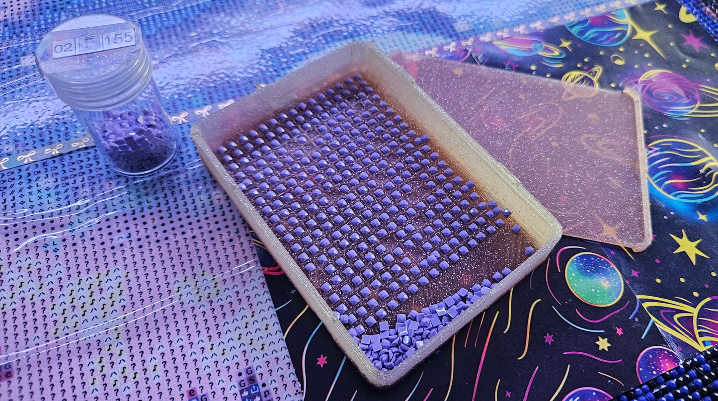 Medium Single Placer Diamond Painting Tray, 3D Printed Spout-less Drill Tray with Lid, Rhinestone Craft Organizer, STAR Series