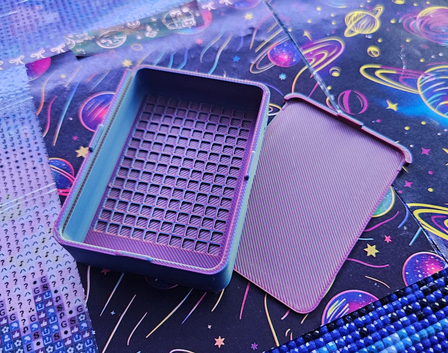 Small Single Placer Diamond Painting Tray, Spout-less 3D Printed Drill Tray with Sliding Lid, Rhinestone Craft Organizer, STAR Series