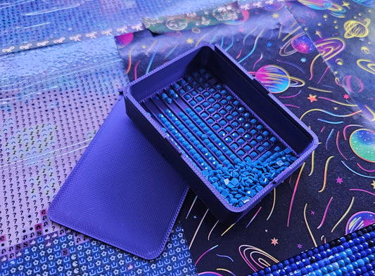 Small Diamond Painting Tray, Combo Spout-less Stacking 3D Printed Tray, Sliding Lid, Single Placer Grid + Standard Lines, STAR Series