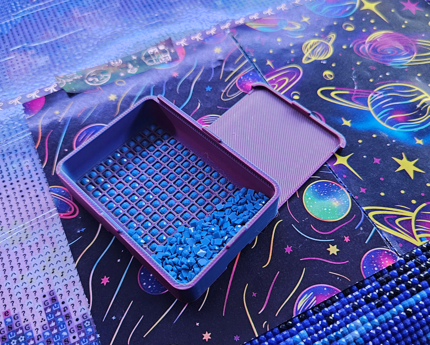 Small Single Placer Diamond Painting Tray, Spout-less 3D Printed Drill Tray with Sliding Lid, Rhinestone Craft Organizer, STAR Series