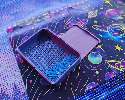 Small Single Placer Diamond Painting Tray, Spout-less 3D Printed Drill Tray with Sliding Lid, Rhinestone Craft Organizer, STAR Series Cosmic Crafts