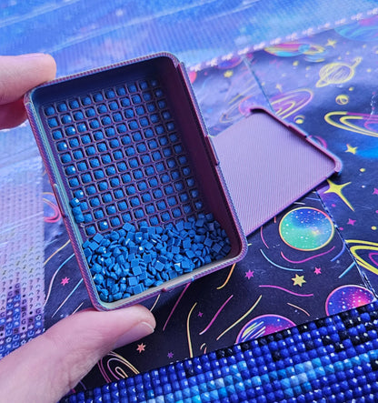 Small Single Placer Diamond Painting Tray, Spout-less 3D Printed Drill Tray with Sliding Lid, Rhinestone Craft Organizer, STAR Series Cosmic Crafts
