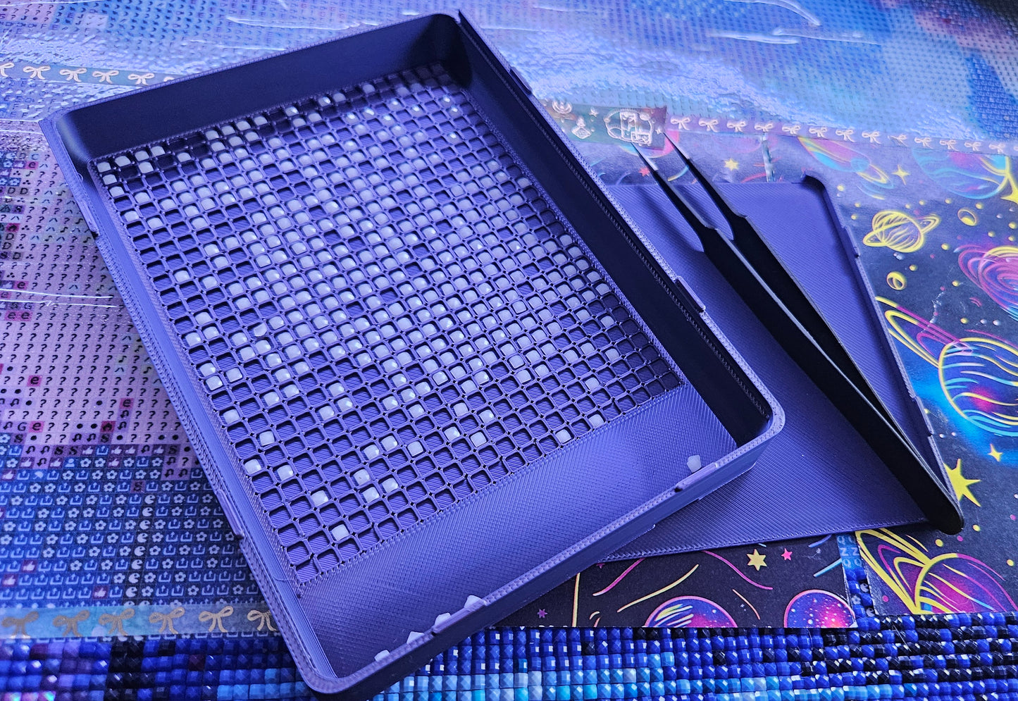 Large Single Placer Diamond Painting Tray, Spout-less 3D Printed Tray with Lid, Diamond Art Tool, Stacking Rhinestone Storage, STAR Series