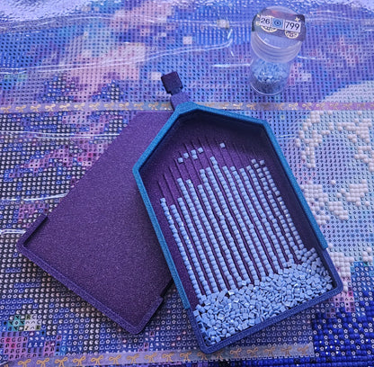 Diamond Painting Tray with Skinny Spout, Slide-On Lid & Stopper, Washi Tape Shelf, 3D Printed Drill Organizer, Rhinestone Craft Accessory Cosmic Crafts