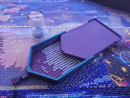 Diamond Painting Tray with Skinny Spout, Slide-On Lid & Stopper, Washi Tape Shelf, 3D Printed Drill Organizer, Rhinestone Craft Accessory Cosmic Crafts