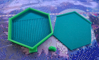 Hexagon Diamond Painting Washi Tray, 3D Printed Drill Tray with Lid & Spout Stopper, Medium Gem Tray, Diamond Art Tool, Rhinestone Storage