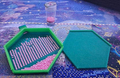 Hexagon Diamond Painting Washi Tray, 3D Printed Drill Tray with Lid & Spout Stopper, Medium Gem Tray, Diamond Art Tool, Rhinestone Storage