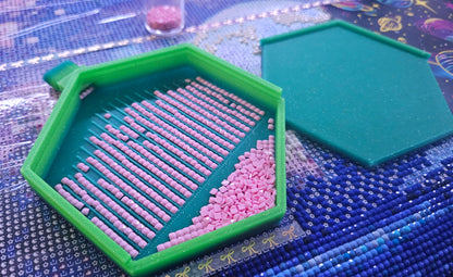 Hexagon Diamond Painting Washi Tray, 3D Printed Drill Tray with Lid & Spout Stopper, Medium Gem Tray, Diamond Art Tool, Rhinestone Storage