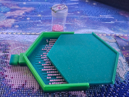 Hexagon Diamond Painting Washi Tray, 3D Printed Drill Tray with Lid & Spout Stopper, Medium Gem Tray, Diamond Art Tool, Rhinestone Storage