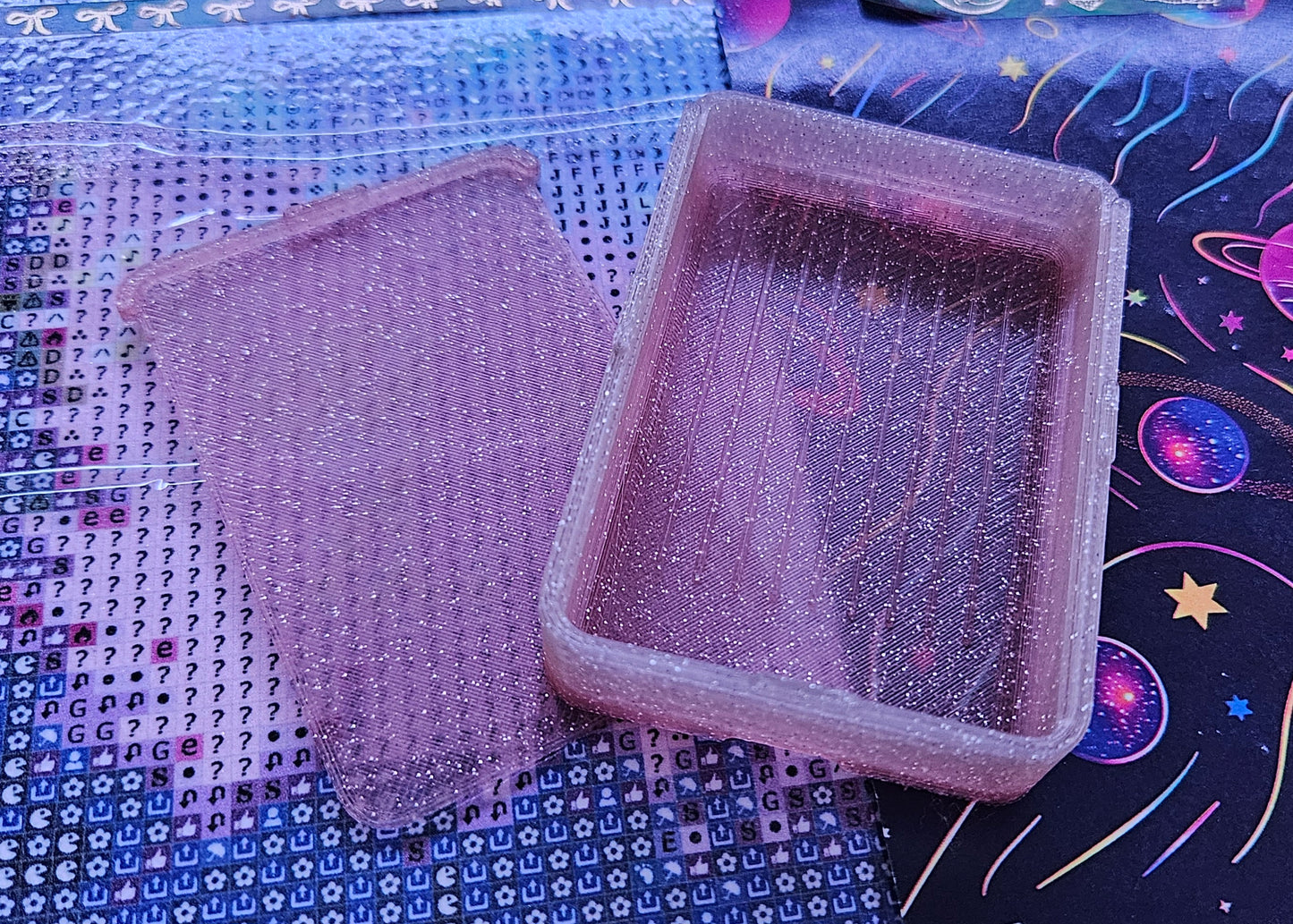 Small Diamond Painting Tray, Stacking 3D Printed Spout-less Tray with Sliding Lid, Standard Lines, Rhinestone Craft Organizer, STAR Series