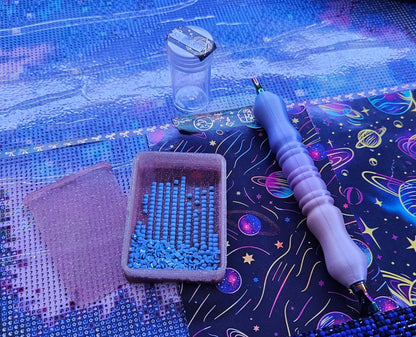 Small Diamond Painting Tray, Stacking 3D Printed Spout-less Tray with Sliding Lid, Standard Lines, Rhinestone Craft Organizer, STAR Series Cosmic Crafts