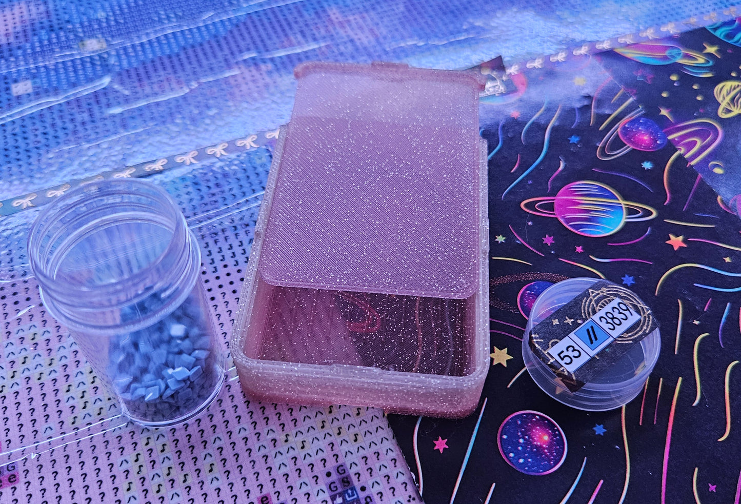 Small Diamond Painting Tray, Stacking 3D Printed Spout-less Tray with Sliding Lid, Standard Lines, Rhinestone Craft Organizer, STAR Series