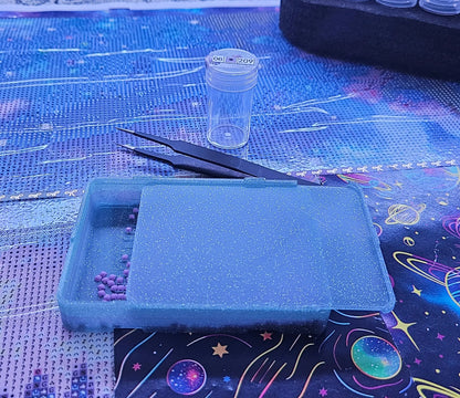 Medium Diamond Painting Tray, Spout-less Stacking 3D Printed Drill Tray with Lid, Standard Lines for Rhinestone Organization, STAR Series Cosmic Crafts