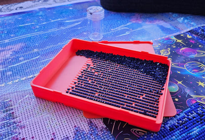 Large Diamond Painting Tray, Spout-less Stacking 3D Printed Tray with Sliding Lid, Standard Line Rhinestone Drill Organizer, STAR Series Cosmic Crafts