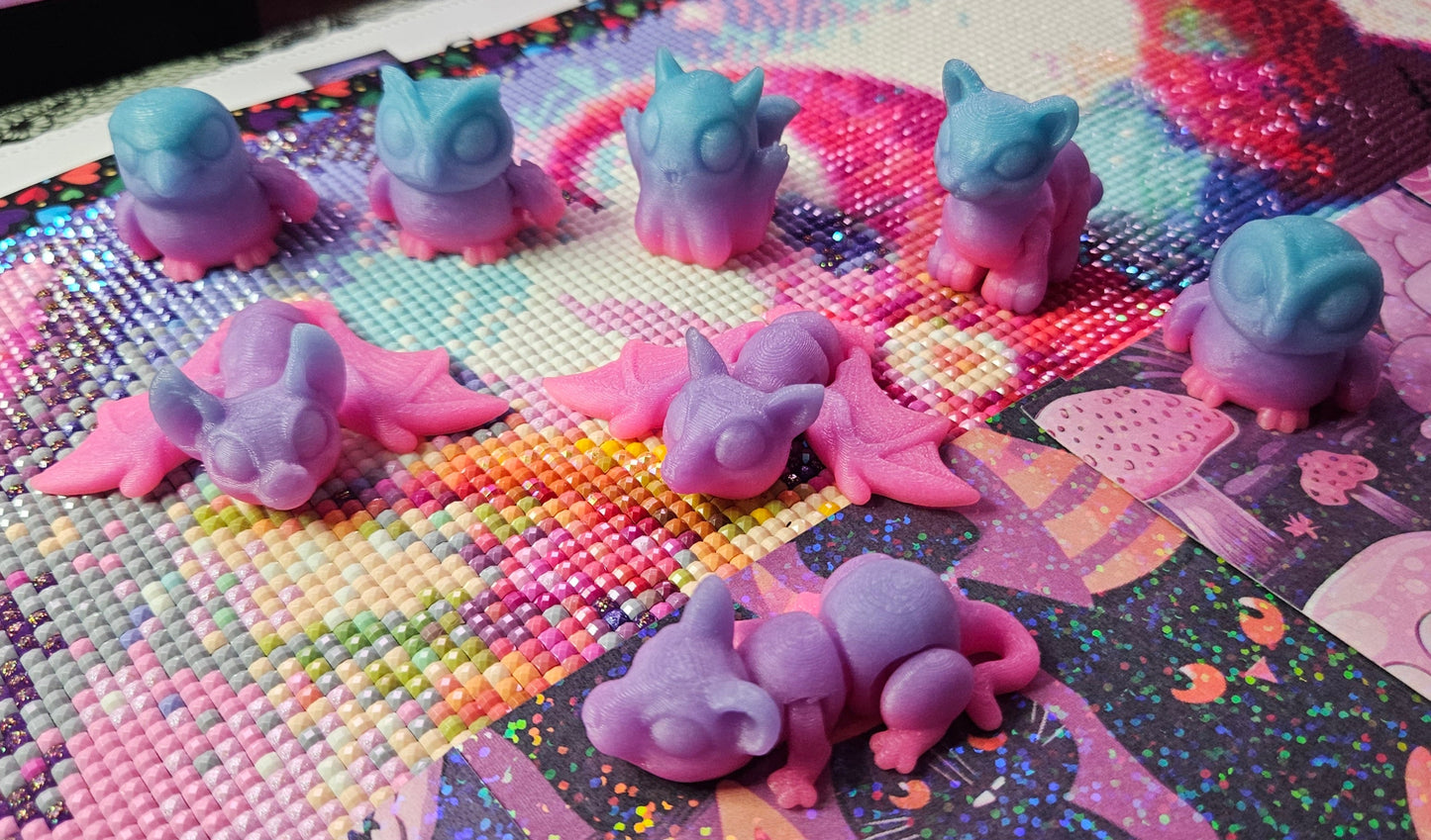 Spooky Hatchling Pack, 3D Printed Mini Flexi Animals (Ghost Bat Cat Crow Rat Owl) Cosmic Crafts
