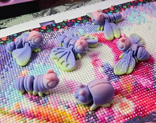 Bug Hatchling Pack, Mini Flexi Bugs (Bee, Butterfly, Dragonfly, Beetle, Caterpillar, Maple Moth) Cosmic Crafts
