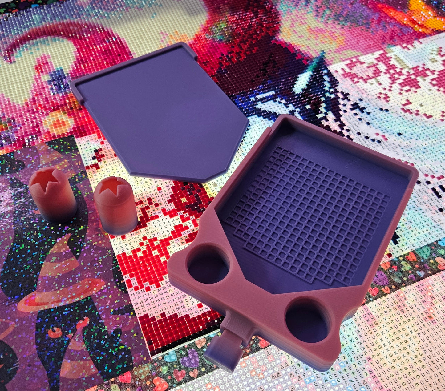 Single Placer TrashCan Diamond Painting Tray, 3D Printed Rhinestone Art Accessory with Stopper, Lid and Trash Bins Cosmic Crafts