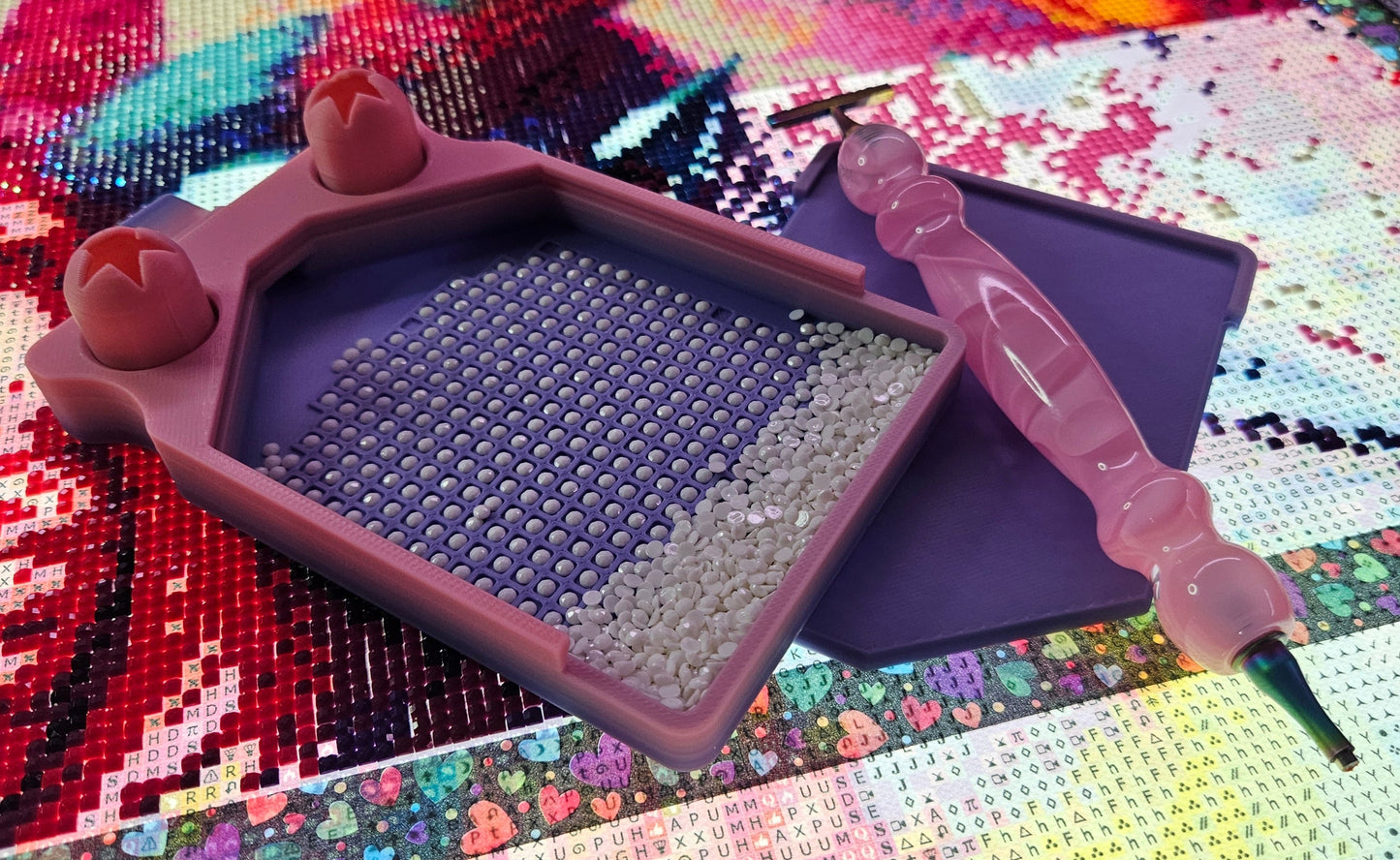 Single Placer TrashCan Diamond Painting Tray, 3D Printed Rhinestone Art Accessory with Stopper, Lid and Trash Bins Cosmic Crafts