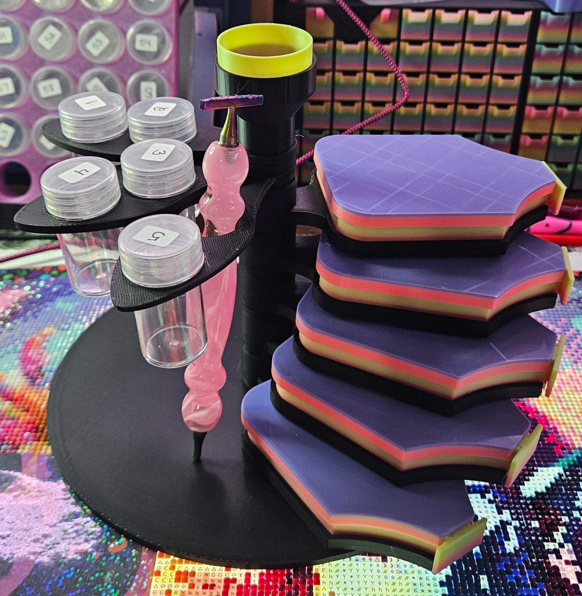 Confetti Swirl Diamond Painting Organizer, Spinning Tray & Tool Holder, Diamond Art Workstation Cosmic Crafts