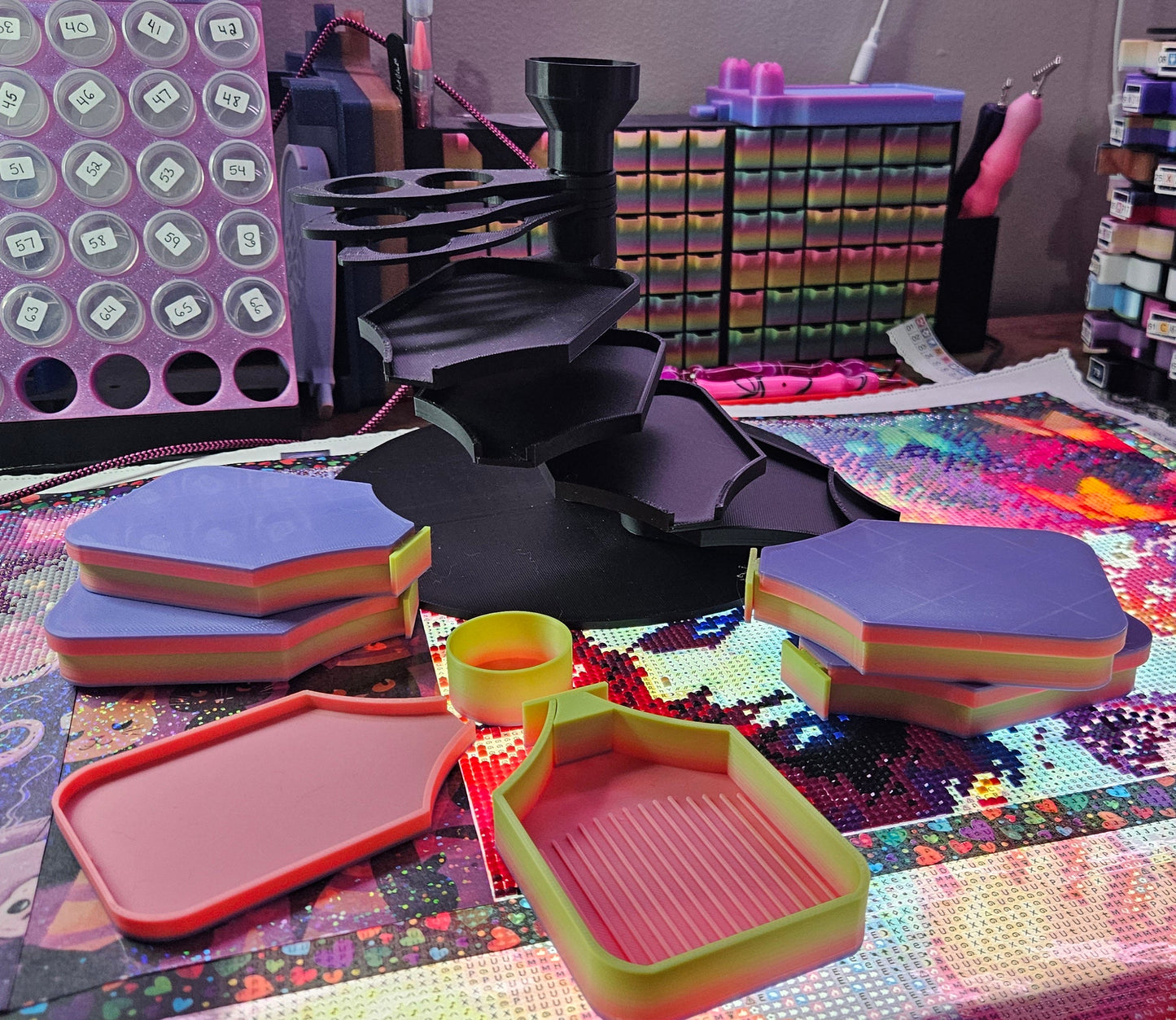 Confetti Swirl Diamond Painting Organizer, Spinning Tray & Tool Holder, Diamond Art Workstation Cosmic Crafts
