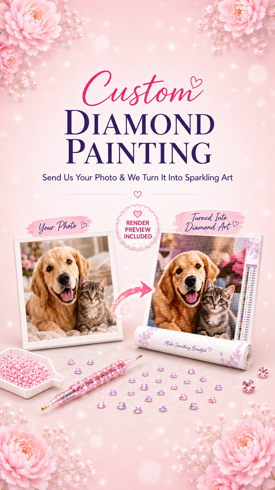 Custom Diamond Painting Kit from Photo, ENHANCED Personalized Full Drill Diamond Art With Enhancement Drills, Round or Square Drills, DIY Photo Gift Cosmic Crafts