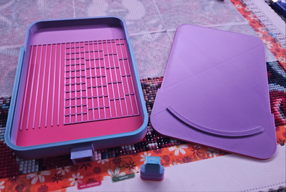 Multi-Placer Grid Diamond Art Tray with Lid and Stopper, 3D Printed Diamond Painting Accessory, Diamond Dot Tool, Square and Round Drills Cosmic Crafts