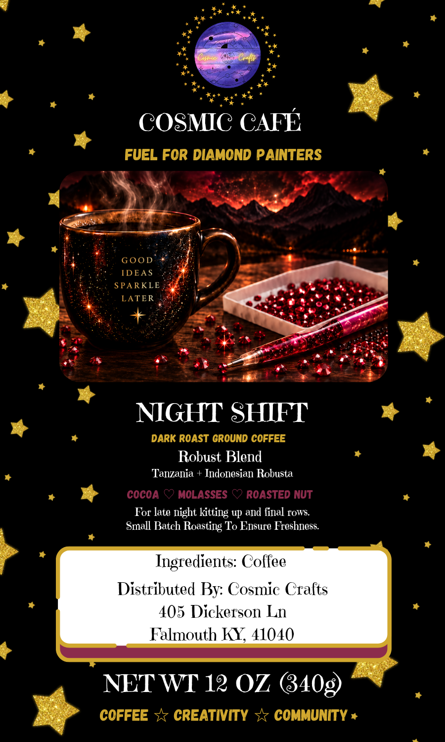 Night Shift – Bold Dark Roast Ground Coffee | Cosmic Cafe Cosmic Crafts