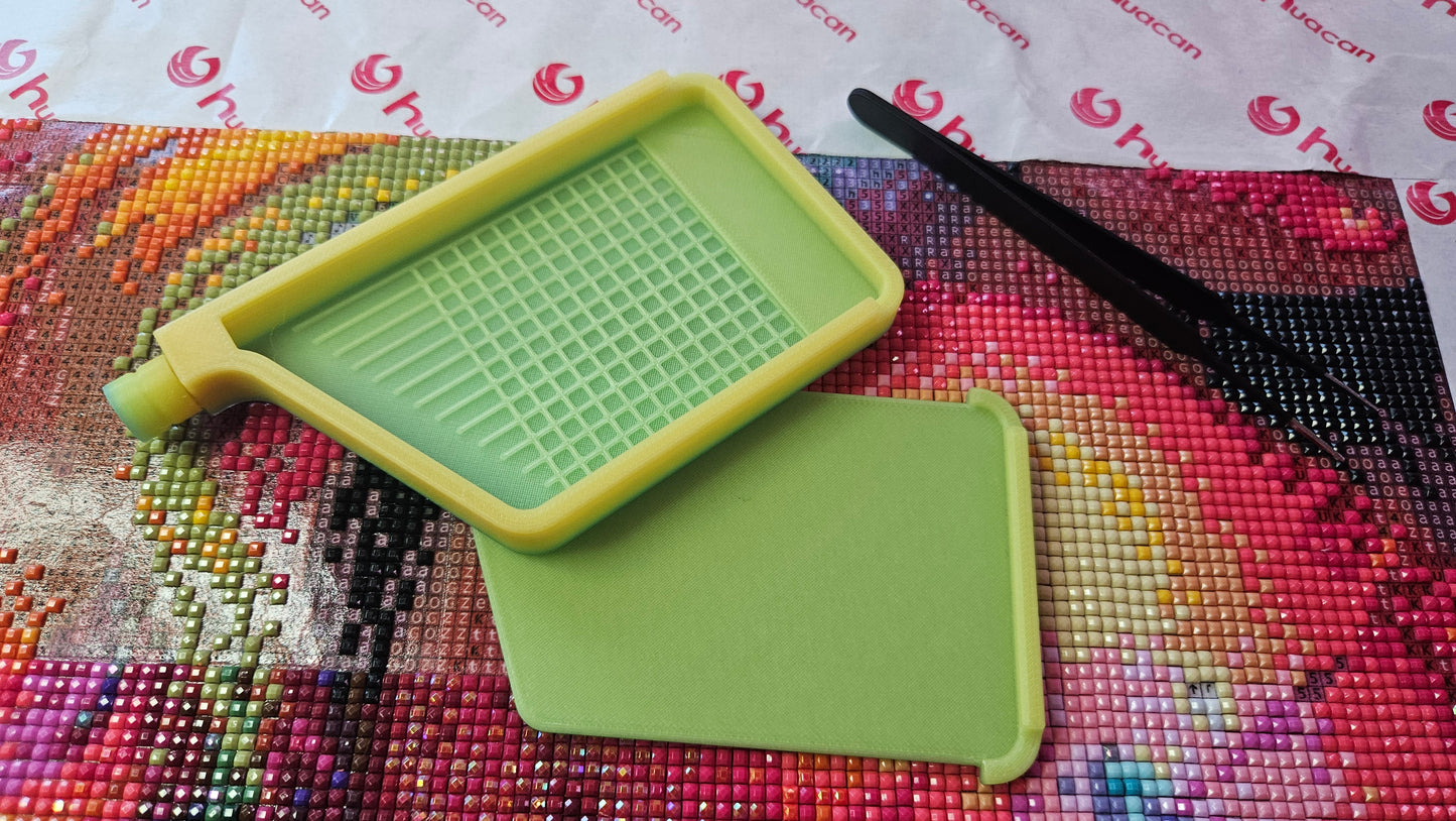 3D Printed Single Placer with Washi Diamond Art Tray, Stylish Diamond Painting Tool, Sliding Lid and Spout Stopper