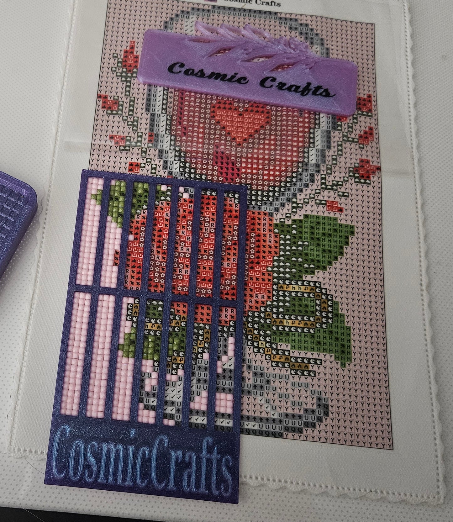 3D Printed Diamond Art Ruler, Compatible with Cosmic Craft & Forever Young Kits, 3-Row Spacing with Lift Tab